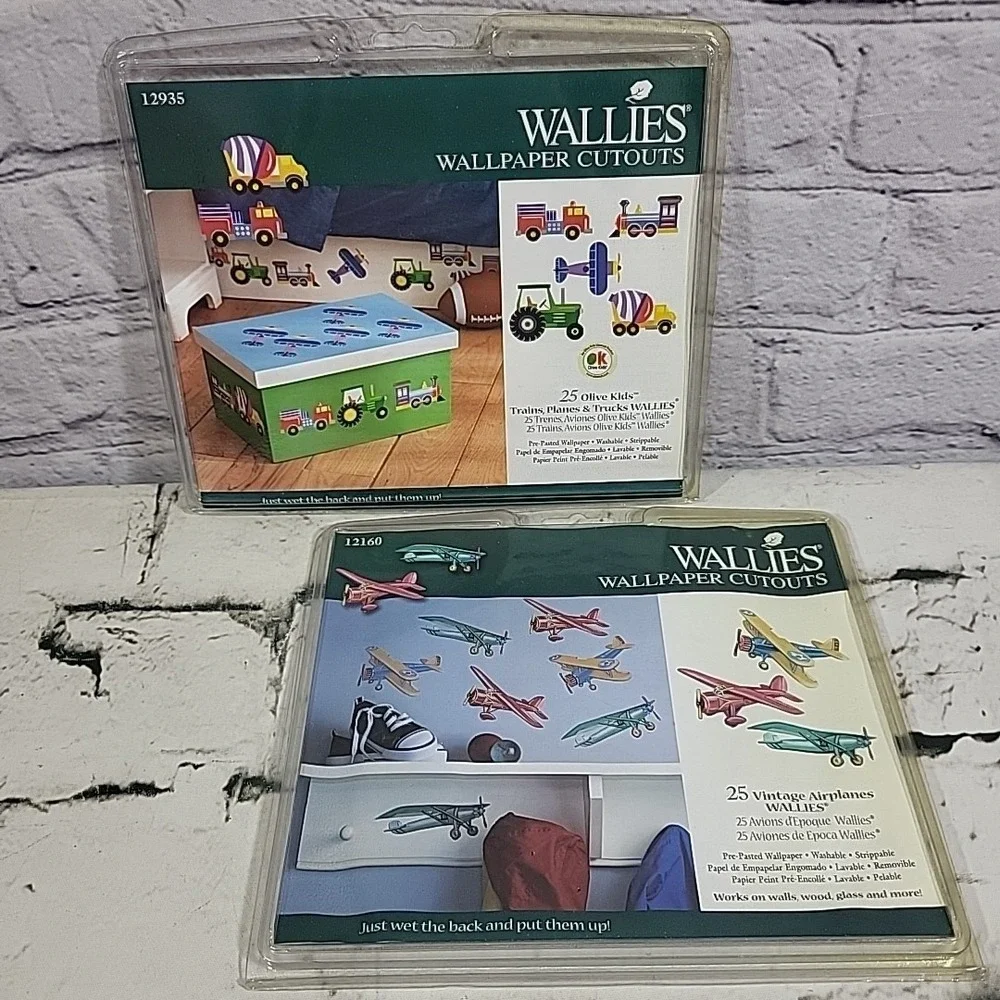Wallies Wallpaper Cutouts Lot Of 2 Packs Train Trucks Airplanes Wall Decals